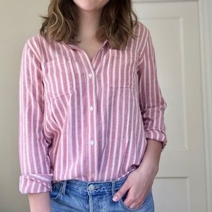 Madewell pink and white stripe flannel